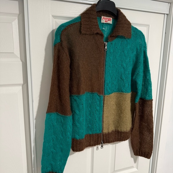 ANDERSSON BELL Men’s Patchwork Checkered Zip Cardigan Mohair Sweater M - Picture 7 of 15